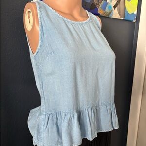 Super Soft Chambray Peplum Top Top